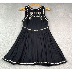 Free People Women's Size 4 Black Delightful Birds Of A Feather Mini Dress Zip